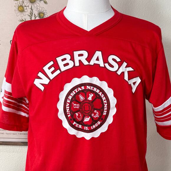 Vintage 70s 80s Nebraska Huskers Cornhuskers Single Stitch Red Jersey T-Shirt L - Picture 3 of 8